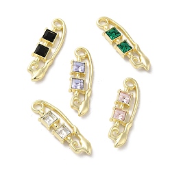 Mixed Color Alloy Pendant, with Glass, Light Gold, Lead Free & Cadmium Free, Safety Pin Charm, Mixed Color, 35x10.5x4mm, Hole: 3mm