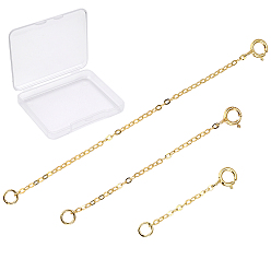 Золотой 3 шт 3 стиль 925 удлинитель цепи из стерлингового серебра, с застежками и цепями для бордюров, золотые, 32~78 мм, Коннекторы : 2x1.5x0.1 мм, застежки: 8x5.5x1 мм, Кольцо: 3x0.6 mm, отверстие : 2 мм, 1 шт / стиль