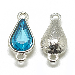 Темно-Голубой Соединители звеньев сплава стекла, слеза, платина, глубокое синее небо, 21x10x5~6 мм, отверстие : 2 мм