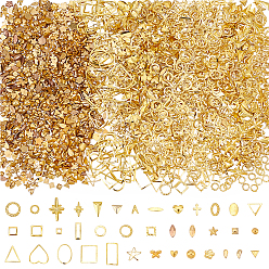 Golden 6Bags 6 Style Brass Cabochons, Nail Art Decoration Accessories, Golden, 2~10x1.5~8x0.5~2.5mm, 1bag/style