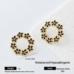 Flower 304 Stainless Steel Enamel Stud Earrings for Women, Golden, Flower, 31x31mm