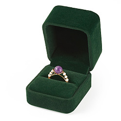 Темно-Зеленый Бархат кольца коробки, прямоугольные, темно-зеленый, 6x5.1x4.5 см