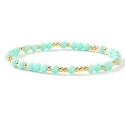 Аквамарин Эластичный браслет из пластика и латуни с бусинами для женщин, рондель, золотые, аквамарин, 6.89 дюйм (17.5 см)