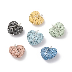 Lava Rock Natural Lava Rock Pendants, with Silver Tone Copper Wire Wrapped, for Perfume Essential Oil Charm, Dyed, Heart, 24~26x24~25x11~12mm, Hole: 4mm