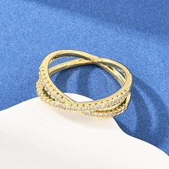 Настоящее золото 18K Латунные микро проложить пальцев кольца кубического циркония, крест крест кольца, реальный 18 k позолоченный, 7 мм, внутренний диаметр: 18.4 мм