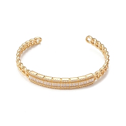 Real 18K Gold Plated Rack Plating Brass Micro Pave Cubic Zirconia Cuff Bangle, Long-Lasting Plated Curb Chains Bangles, Cadmium Free & Lead Free, Real 18K Gold Plated, Inner Diameter: 2-1/4 inch(5.8cm)