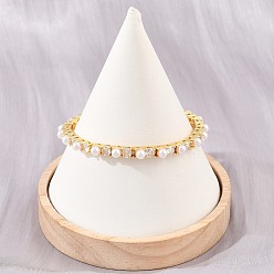 Plaqué 18K Or Véritable Bracelets de tennis en laiton pavé de zircones cubiques transparentes pour femmes, avec abs imitation perle, crémaillère plaquage, plaqué longue durée, sans cadmium et sans plomb, blanc, réel 18 k plaqué or, 7.13 pouce (18.1 cm)