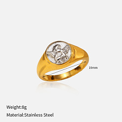 Angel & Fairy 304 палец кольца из нержавеющей стали, настоящее золото и нержавеющая сталь, вакуумное покрытие pvd, ангел и фея, размер США 6 (16.5 мм)