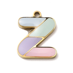 Letter Z 304 подвески из нержавеющей стали, с эмалью, ионное покрытие (ip), реальный 18 k позолоченный, Письмо Z, 15x12x2 мм, отверстие : 1.5 мм