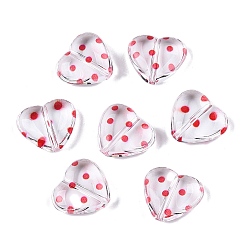 Красный Прозрачные акриловые шарики печатных, сердце, красные, 16.5x18x7 мм, отверстие : 1.5 мм