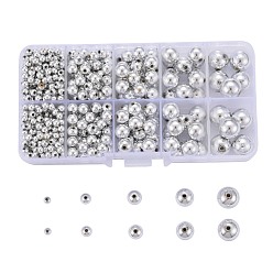 Silver Plated 5 Sizes Plating Acrylic Beads, Round, Silver Color Plated, 4~12mm, Hole: 1mm, 542pcs/Box