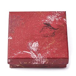 (123L) Белый крем непрозрачный блеск Квадратные картонные коробки для украшений с принтом в виде цветочной картины маслом., с губкой внутри, серьги, кольца, ожерелья и браслеты, подарочная упаковка, огнеупорный кирпич, 9x9x3 см