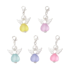 (52) Непрозрачная лаванда Подвеска в форме сердца ангела из акрила и стекла, с цинковым сплавом застежками омаров коготь, разноцветные, 42 мм