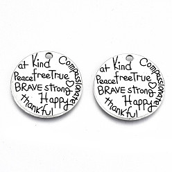 Античное Серебро Сплавочные подвески тибетского стиля, без свинца и без кадмия, плоские круглые со словом, античное серебро, 24.5x2 мм, отверстие : 2 мм, Около 150 шт / 500 г