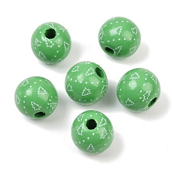 Зеленый Рождественские печатные европейские бусины из дерева схима, круглые, зелёные, 16 мм, отверстие : 4 мм