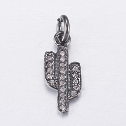 Черный Цвет Металла Латунные микро проложить кубического циркония прелести, кактус, металлический черный , 15x6.5x1 мм, отверстие : 3 мм