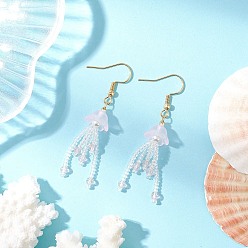 Розовый 304 из нержавеющей стали болтаться серьги, с подвесками из плетеного стекла в виде медузы и стеклянными бусинами, золотые, туманная роза, 53.5x11 мм