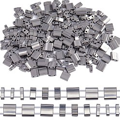 Металлическо-черное Гальванопокрытие 300шт 3 размер стеклянных бусин, 2-луночное, прямоугольные, покрытие черного цвета металла, 4.5~5.5x2~5.5x1~2.5 мм, отверстие : 0.5~0.8 мм, 100шт / размер