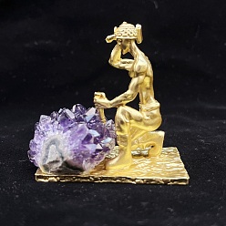 Аметист Украшения шахтера из сплава с необработанным природным аметистовым кластером, для офисных украшений для домашней витрины, 52x53 мм