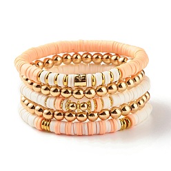 Персиковый Слойка 5 шт. 5 набор эластичных браслетов из синтетического гематита и полимерной глины бусины хейши, браслеты для йоги и серфинга для женщин, розовые, внутренний диаметр: 2-1/8~2-1/4 дюйм (5.5~5.7 см)
