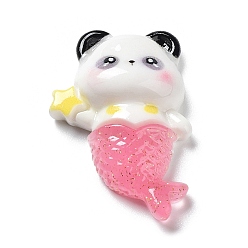 Панда Мультяшные непрозрачные кабошоны из смолы, блестящая русалка, панда, 27x19x7.5 мм