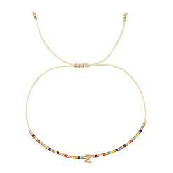 Letter Z Браслеты с подвесками из латуни в богемном стиле, Браслеты из бисера и стеклянных бусин для женщин, буквы, золотые, Письмо Z, 11.02 дюйм (28 см)