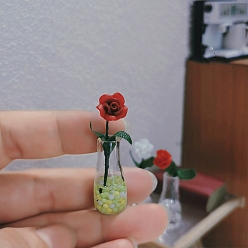 Темно-Красный Миниатюрные украшения из цветов эусин, со стеклянной вазой, для садовых кукольных домиков, темно-красный, 12x50 мм