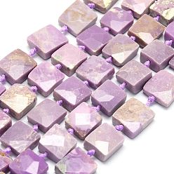 Lépidolite Perles naturelles de perles de lépidolite, facette, carrée, 11.5~12.5x11.5~12.5x4.5~5.5mm, Trou: 0.8mm, Environ 34~37 pcs/chapelet, 16.54~17.32 pouce (42~44 cm)