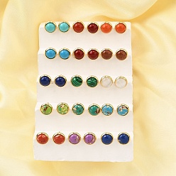 Настоящее золото 18K Латунные полукруглые серьги-гвоздики, со смешанным драгоценным камнем и кошачьим глазом, без свинца и без кадмия, долговечный, стойки покрытие, реальный 18 k позолоченный, 10 мм