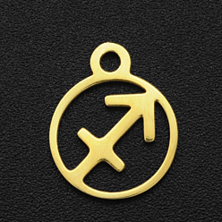 Стрелец 201 прелести нержавеющей стали, плоские круглые с созвездием, золотые, Стрелец, 13.4x10.8x1 мм, отверстие : 1.5 мм