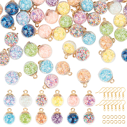 Mixed Color DIY Globe Dangle Earring Making Kits, Including Transparent Glass Globe Pendants, Sequins Beads inside, Brass Earring Hooks & Jump Rings, Round, Mixed Color, Pendants: 21x16mm, Hole: 2.8mm, 12 colors, 6pcs/color, 72pcs/box