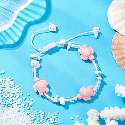 Pink Браслеты из синтетической бирюзы и магнезита с плетением из бусин, морская черепаха, со стеклянными бисеринами, розовые, внутренний диаметр: 2~3-1/4 дюйм (5.2~8.2 см)