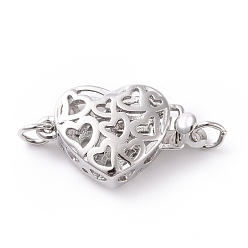 Платина Застежки латунные коробки, полые сердца, платина, 16.5x10.5x5 мм, отверстие : 2.2 мм