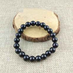 Черный Стеклянная имитация натурального агата круглые бусины браслеты из эластичного бисера, чёрные, 2-3/8 дюйм (6 см)
