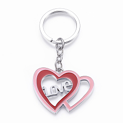 Roja Llavero de aleación de zinc, con esmalte, Llaveros de hierro y cadenas de hierro, corazón con el amor, para el día de San Valentín, Platino, rojo y rosa, 92 mm