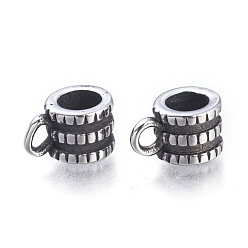 Antique Silver 304 Stainless Steel Tube Bails, Loop Bails, Bail Beads, Column, Antique Silver, 9x5x6mm, Hole: 1.8mm, Inner Diameter: 4mm