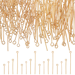 Настоящее золото 18K 200 шт 4 стили латунный штифт проушины, долговечный, без никеля , реальный 18 k позолоченный, 20~45 мм, отверстие : 2 мм, штифты : 0.5~0.7 мм