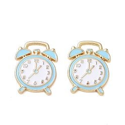 Light Sky Blue Alloy with Enamel Pendants, Clock Charms, Cadmium Free & Nickel Free & Lead Free, Golden, Light Sky Blue, 21x16x2.5mm, Hole: 1.8x7mm