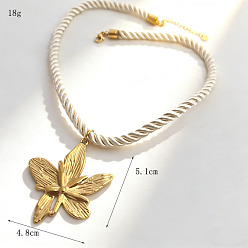 Flower Summer Beach 304 Stainless Steel Pendant Twisted Cotton Cord Necklaces, Real 18K Gold Plated, Floral White, Flower, 15.75 inch(40cm), Pendant: 48x51mm