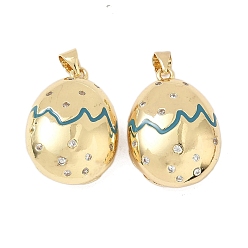 Темно-бирюзовый Кулоны с эмалью из латуни с прозрачным кубическим цирконием, яйцо, без кадмия и без свинца, долговечный, стойки покрытие, реальный 18 k позолоченный, темные бирюзовый, 25.5x18x10 мм, отверстие : 4x3.5 мм