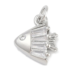 Платина Латунные микро проложить кубического циркония подвески, рыбы прелести, без свинца и без кадмия, долговечный, стойки покрытие, с целью перехода в кольце, платина, 13.5x11.5x3.5 мм, отверстие : 3 мм