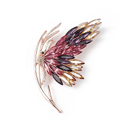 Аметист Брошь в виде бабочки со стразами, значок из легкого золотого сплава для женщин, аметист, 73.5x64x15 мм, штифты : 0.8 мм