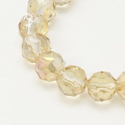 Светло-хаки Стеклянные бусины с гальваническим покрытием , с полным покрытием цвета радуги, граненые, круглые, светлый хаки, 8 мм, отверстие : 1 мм