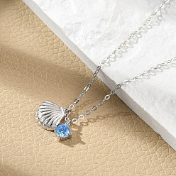 Платина 925 Женские подвески из стерлингового серебра с микропаве из кубического циркония, с подвесками в форме ракушки, платина, 15.83 дюйм (40.2 см)