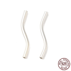 Серебро 925 шарики стерлингового серебра, волнистые бусины-трубочки, серебряные, 19x1.5 мм, отверстие : 0.8 мм, Около 58 шт / 10 г