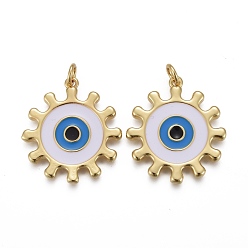 Настоящее золото 18K Латунь эмаль подвески, с прыжковых колец, долговечный, снаряжение со сглазом, реальный 18 k позолоченный, 24.5x22x2 мм, отверстие : 3 мм