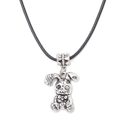 Античный Серебристый & Платиновый Женские ожерелья из вощеного шнура с подвеской в виде кролика из сплава с черным стеклом, старинное серебро и платина, 18.03 дюйм (45.8 см)