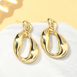 Настоящее золото 18K Овальные латунные серьги-гвоздики с подвесками, без свинца и без кадмия, долговечный, реальный 18 k позолоченный, 30.5x16.5 мм