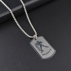 Водолей Прямоугольник с подвеской из сплава созвездия 316l ожерелья из хирургической нержавеющей стали, цвет нержавеющей стали, Водолей, 27.56 дюйм (70 см)