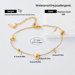 Corazón 304 de enlace de acero inoxidable de las pulseras para las mujeres, dorado, corazón, 6.69 pulgada (17 cm)